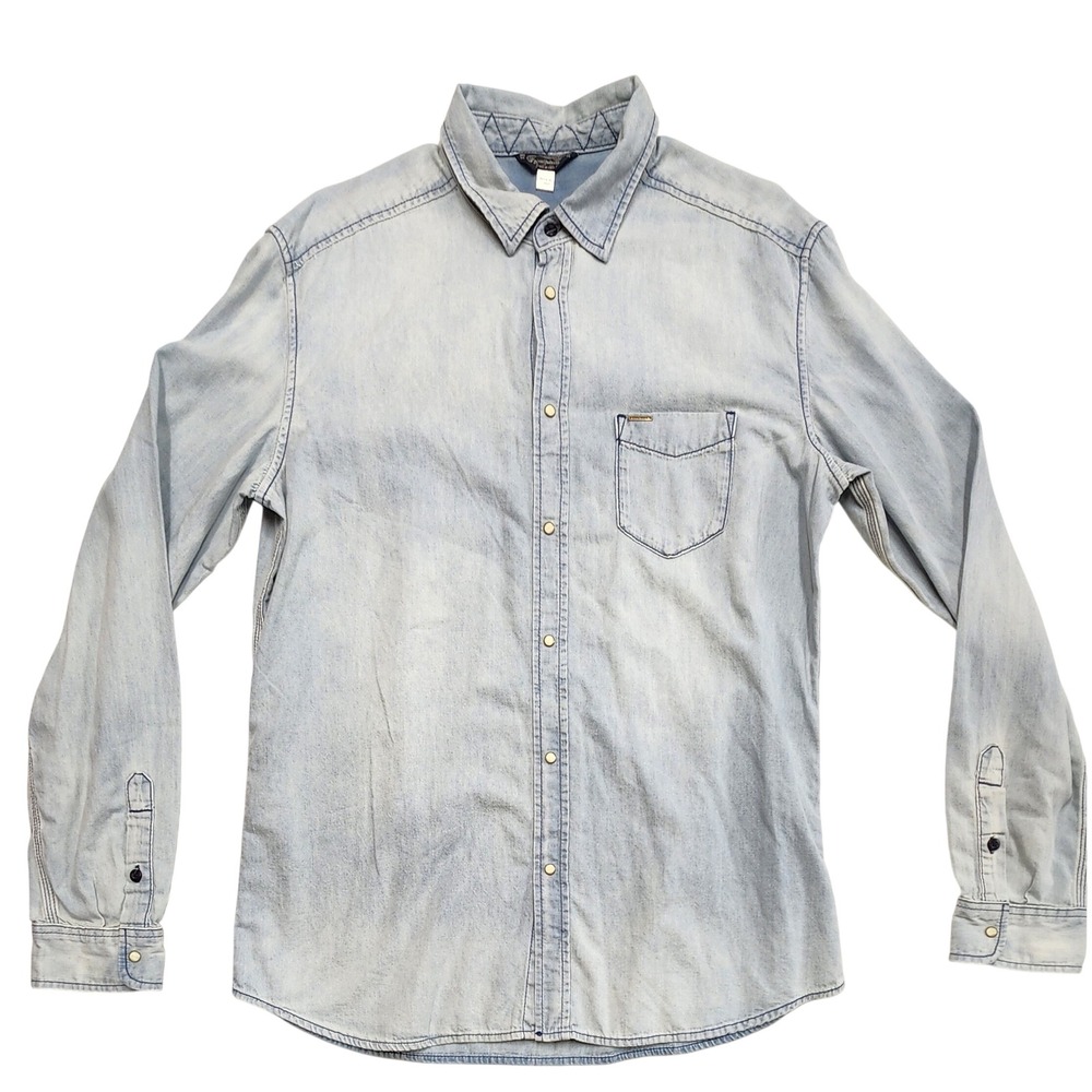 Diesel Industry Denim Snap Button Shirt Light Wash Blue Mens L Y2K